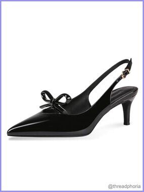 Womens Slingback Kitten Heels Pointed Toe Bow Knot Pumps Slip On Dress Shoes